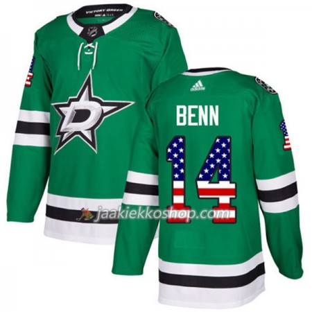 Miehille NHL Dallas Stars Pelipaita Jamie Benn 14 Adidas 2017-2018 Kelly Vihreä USA Flag Fashion Authentic